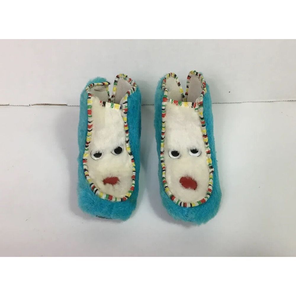 1960s Vintage Baby Booties Moccasin Size‎ 3 Fur animal Turquoise white Made USA